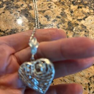 Elegant Silver Heart Pendant Necklace solid silver. 20” sterling  silver chain.